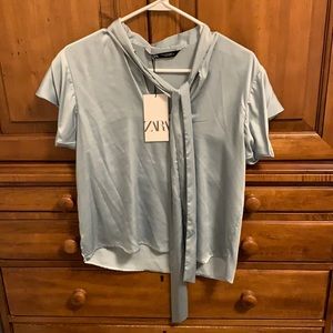 Brand New Zara Light Blue Silkish Top